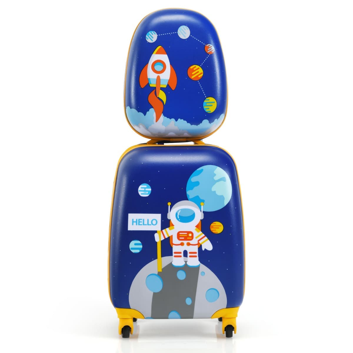 CostwayEnsemble 2 Valises pour Enfants Sac à Dos Trolley avec Poignée Rétractable Thème Aérienne Bleu