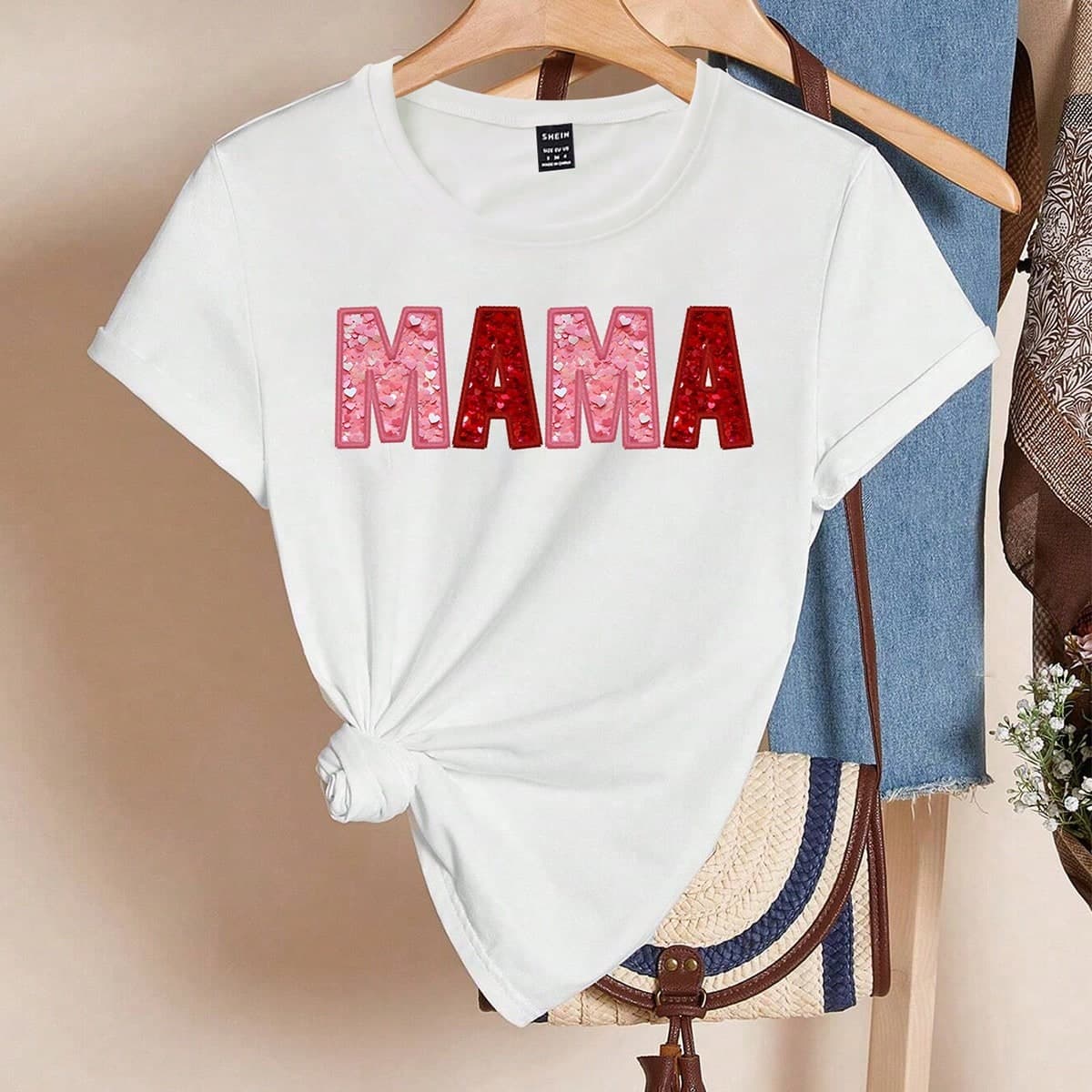 T-shirt À Manches Courtes Imprimé Lettre Mama Pour La Fête Des Mères Pour Les Femmes