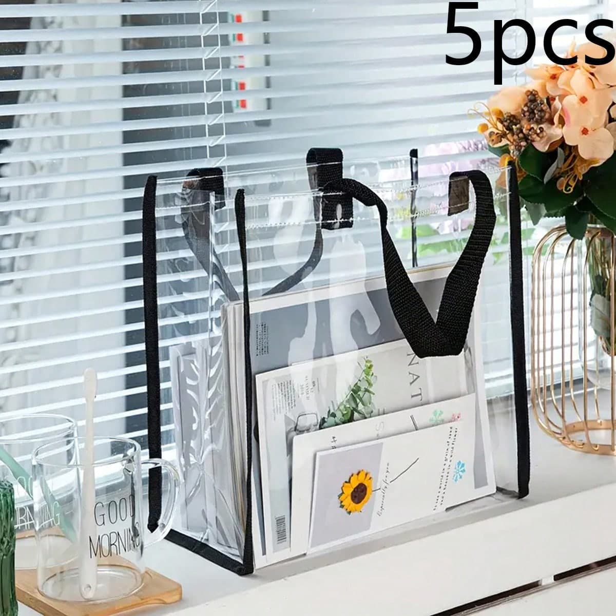 5 Pièces Grand Sac Fourre-tout En Pvc Transparent Pour Cosmétiques, Sac De Magasinage En Gelée, Sac Cadeau, Sac Fourre-tout Transparent À