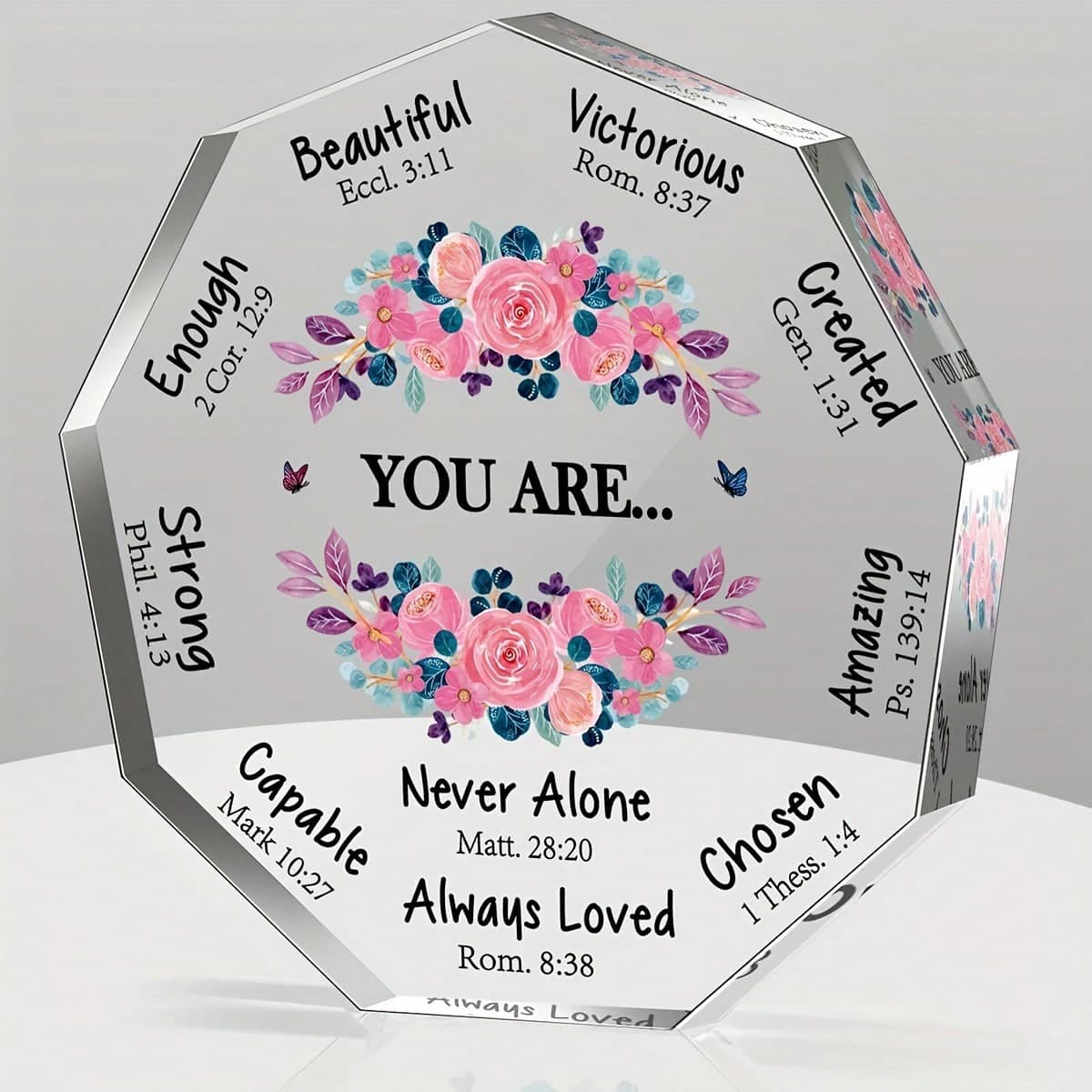 1 pièce Cadeaux chrétiens en acrylique pour femmes (4 x 4 x 0,4 pouces), cadeaux d'anniversaire, cadeaux d'inspiration, cadeaux spirituels, cadeaux
